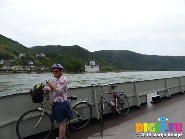 FZ017647 Jenni on ferry past Pfalzgrafenstein Castle